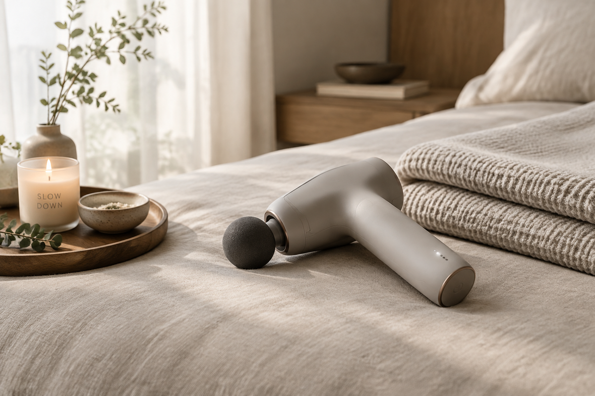 Calm wellness scene with an electric massager